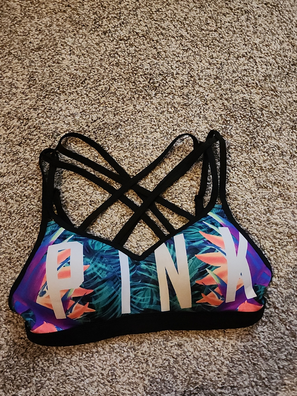 PINK Victoria's Secret Tropical Print Strappy Bikini Top - Multi/Black